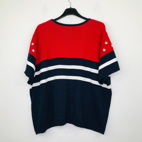Norton Studio 3X Sweater Red Blue Stars Stripes Short Sleeve Patriotic NWT CG11 - Picture 5 of 5